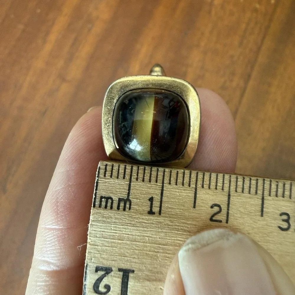 Vintage Correct Quality Cat's Eye Glass Gold Tone‎ Cuff Links Brown Fiber Optic